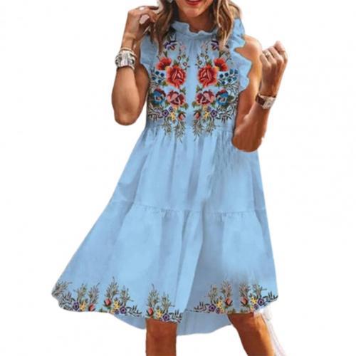 Women Summer Floral Print Loose Sleeveless Ruffle Casual Dress