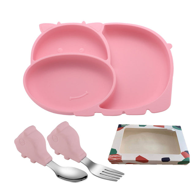 Baby Silicone Suction Plate Fork Set Silicone Dining Plates