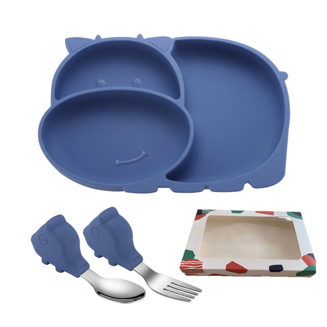 Baby Silicone Suction Plate Fork Set Silicone Dining Plates