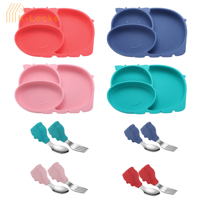 Baby Silicone Suction Plate Fork Set Silicone Dining Plates
