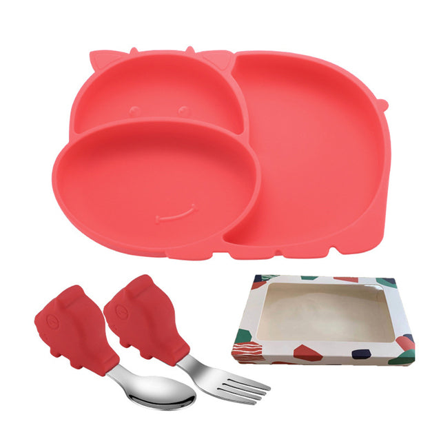 Baby Silicone Suction Plate Fork Set Silicone Dining Plates