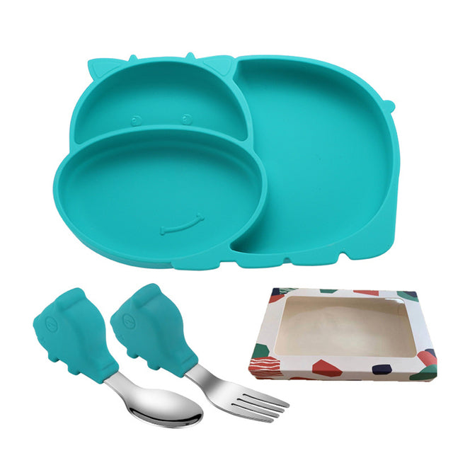 Baby Silicone Suction Plate Fork Set Silicone Dining Plates