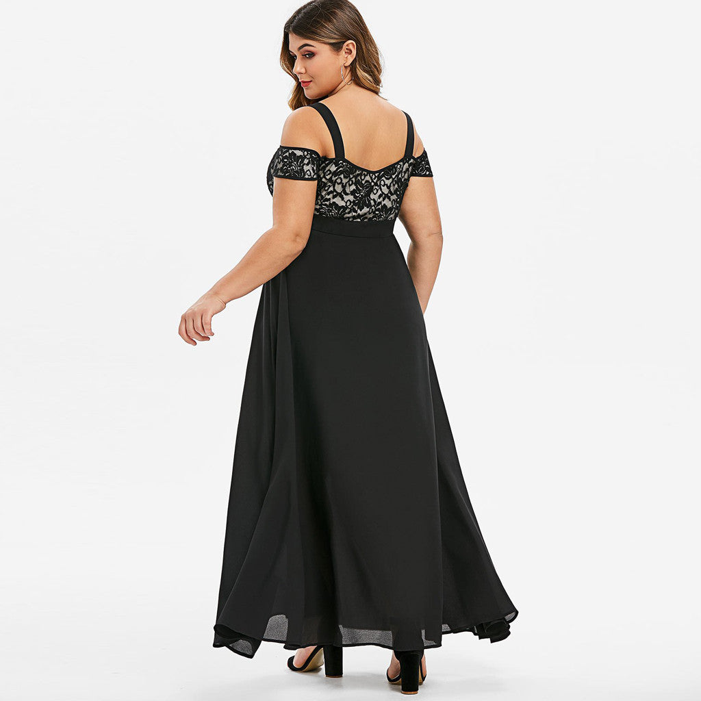 Women Plus Size Cold Shoulder Floral Lace Maxi Party Evening Camis Long Dress