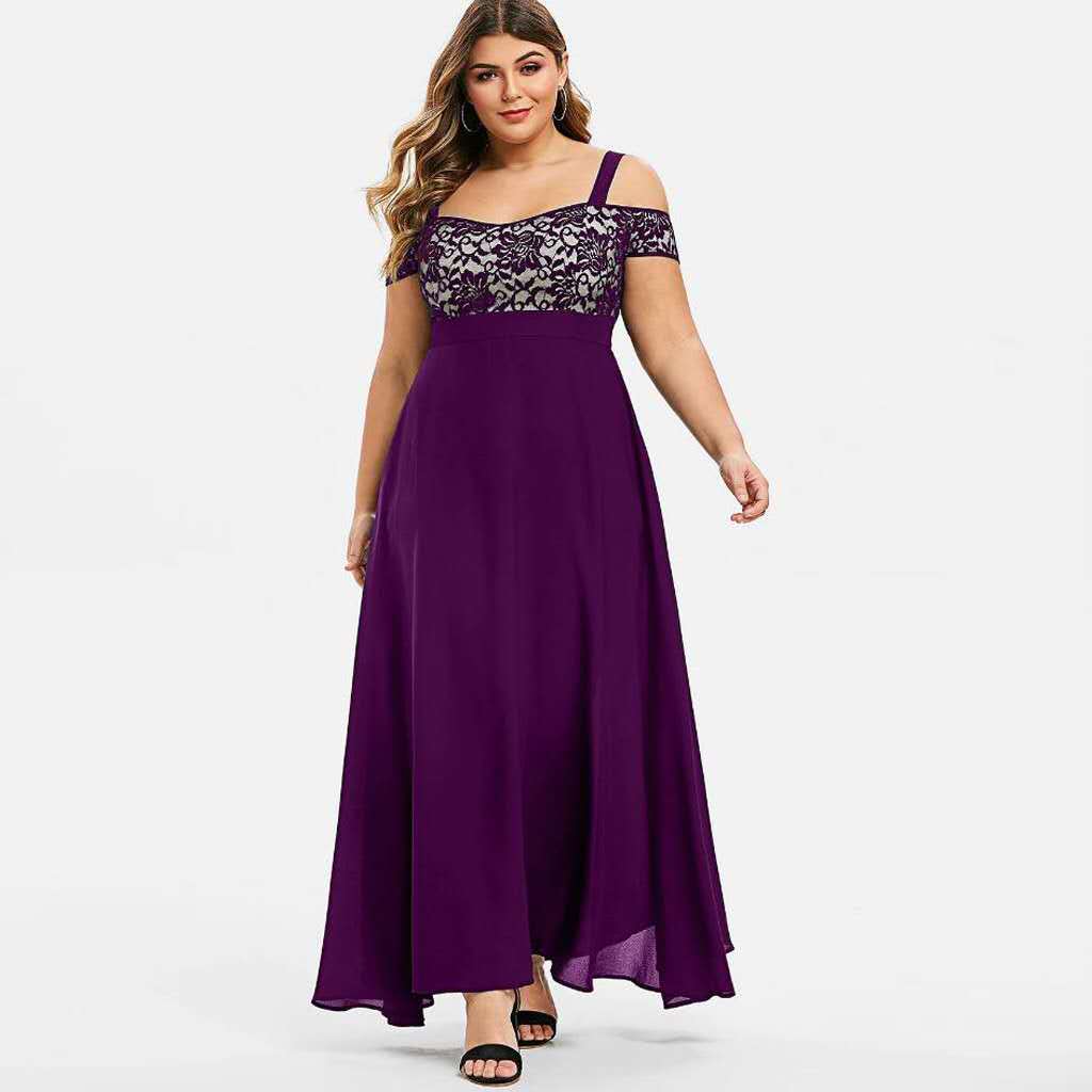 Women Plus Size Cold Shoulder Floral Lace Maxi Party Evening Camis Long Dress