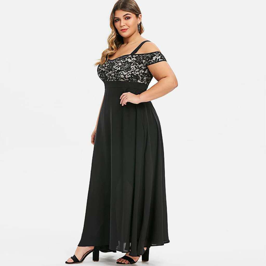 Women Plus Size Cold Shoulder Floral Lace Maxi Party Evening Camis Long Dress