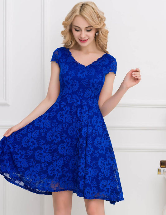 Ocean Blue Round Neck Lace Bodycon Dress