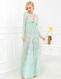 Green and Nude Lace Long Sleeve Maxi Dress