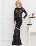 Black Lace Long Sleeve Sheer Maxi Formal Dress