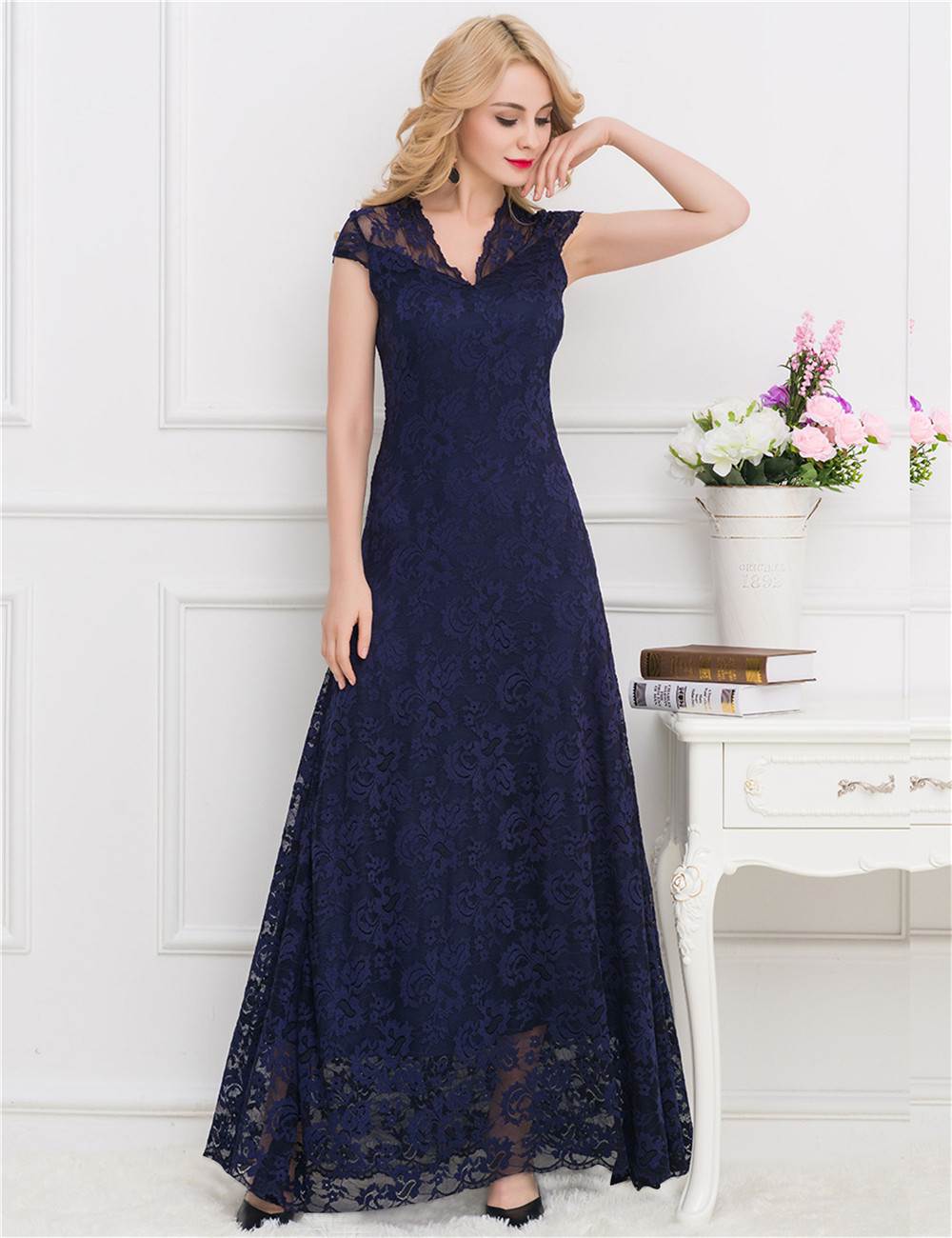 Red Lace Ball Gown Dress for Women