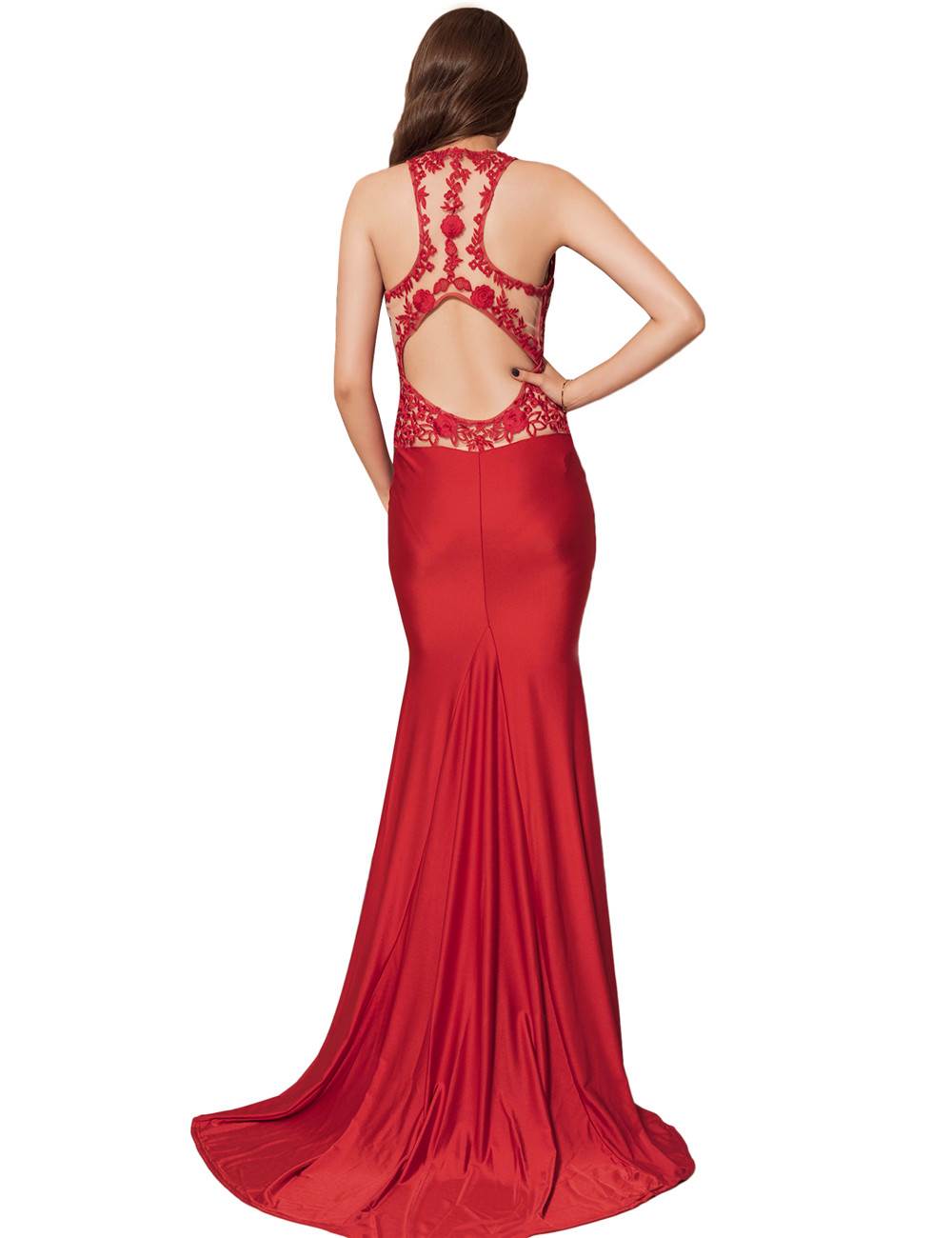 Embroidery Sleeveless High Neck Backless White Party Gown