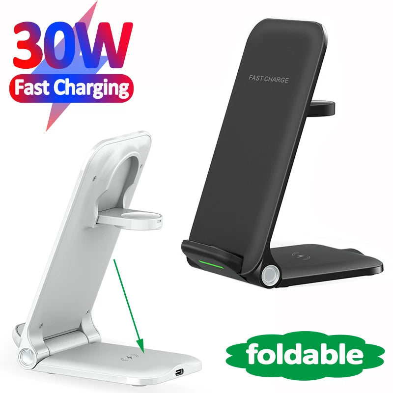 3 in 1 30W Qi Wireless Charging Stand For iPhone Fast Charger Station