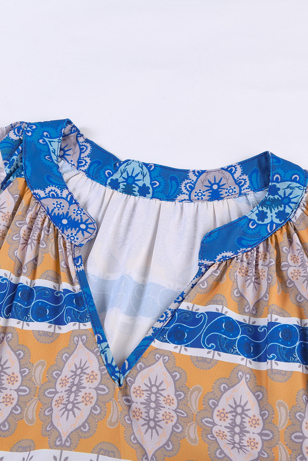 Beige Accent Color Block Bohemian Print Short Sleeve Mini Dress