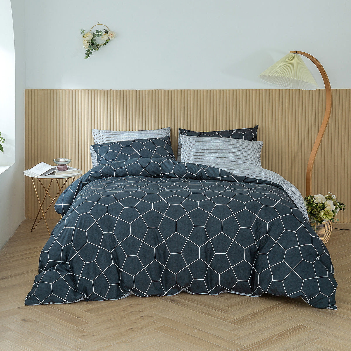 3Pcs Geometry Print Duvet Cover Pillowcases Set