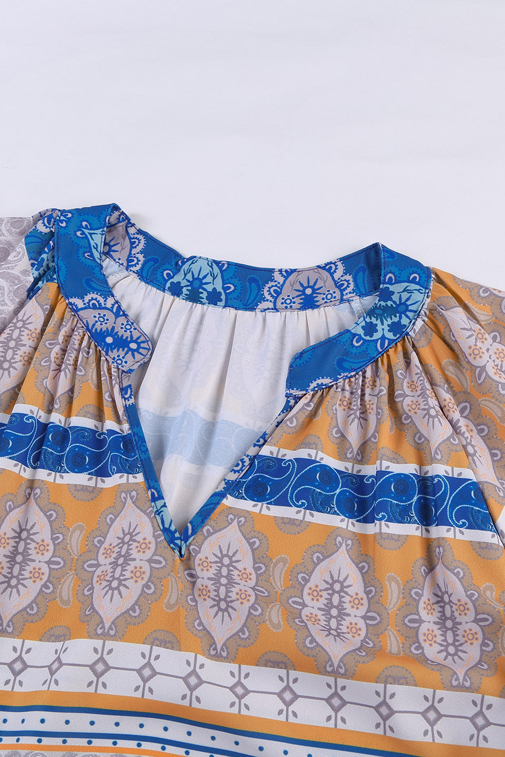 Beige Accent Color Block Bohemian Print Short Sleeve Mini Dress