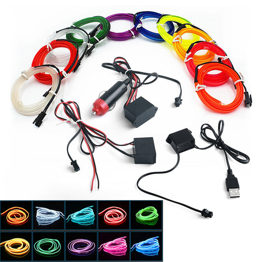 1M Flat Edge USB EL Wire Neon Strip Light Car Dashboard Decoractive LED Rope