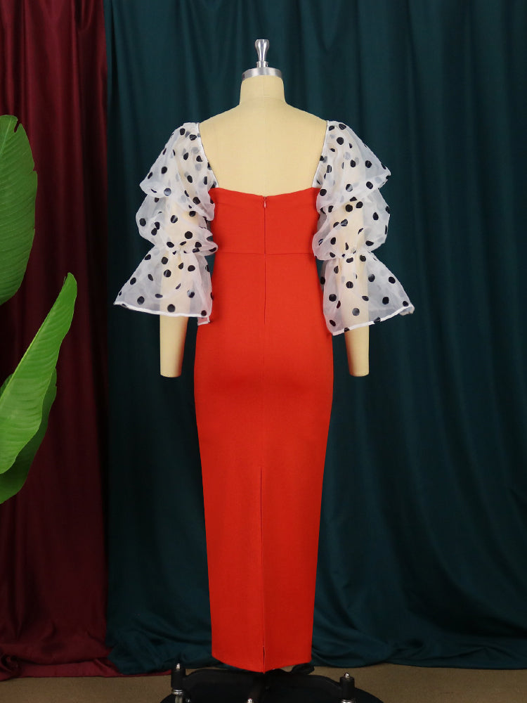 Orange Dresses Plus Size Polka Dot Sexy Bodycon Party Gowns