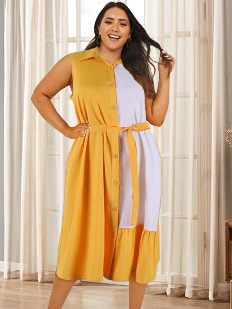 Plus Size Dress Women Sleeveless Vacation Shirt Dresses