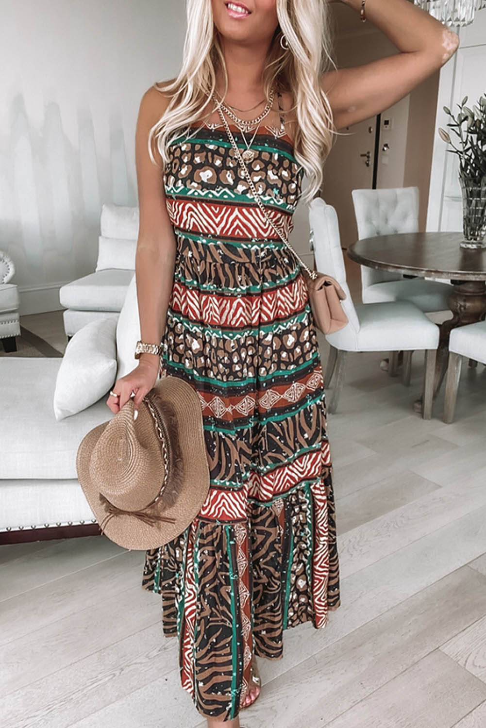 Multicolor Vintage Print Sleeveless Maxi Dress