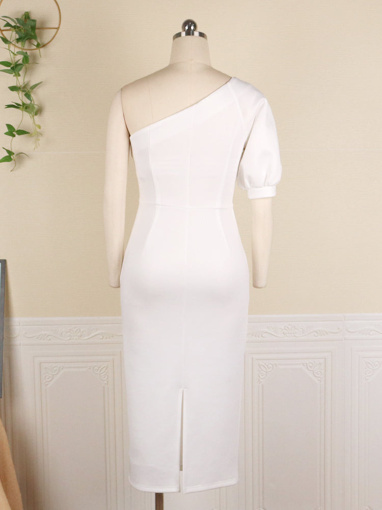One Shoulder Bodycon Dresses Elegant Evening Party White Outfits