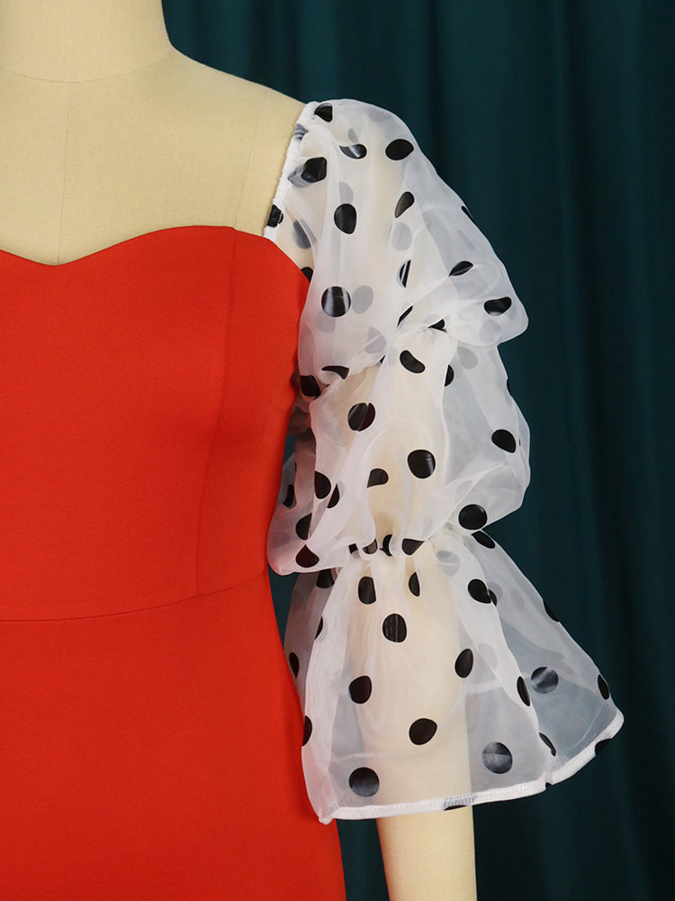 Orange Dresses Plus Size Polka Dot Sexy Bodycon Party Gowns