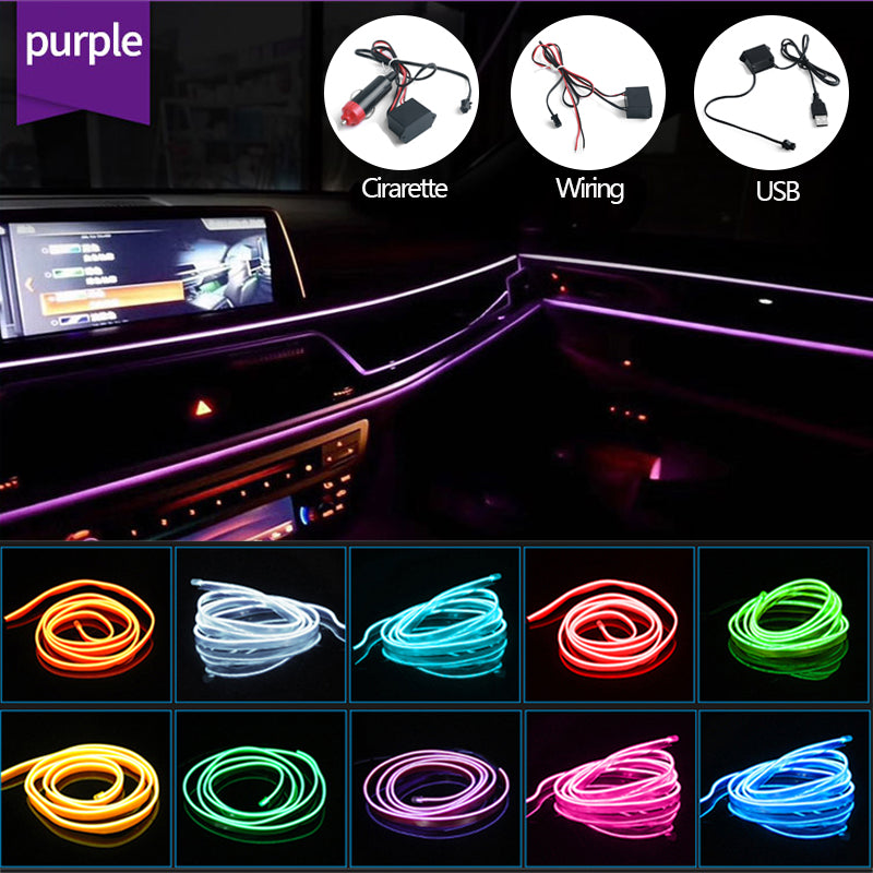 1M Flat Edge USB EL Wire Neon Strip Light Car Dashboard Decoractive LED Rope