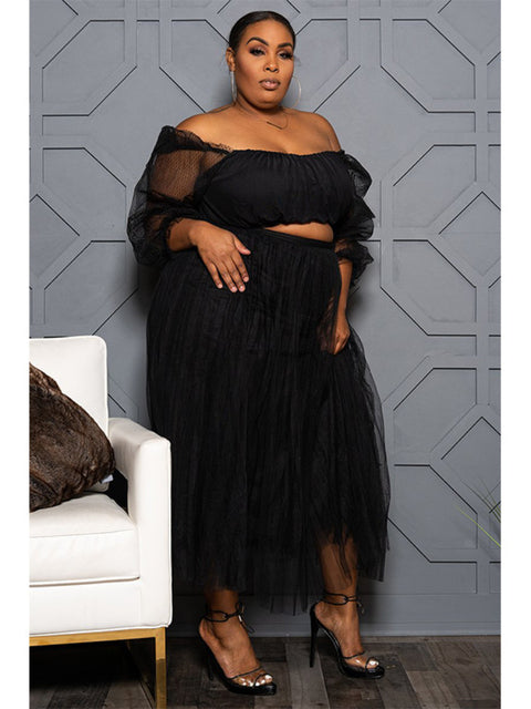 Black Two Piece Polka Dot Plus Size Sets Tube Tops Blouse
