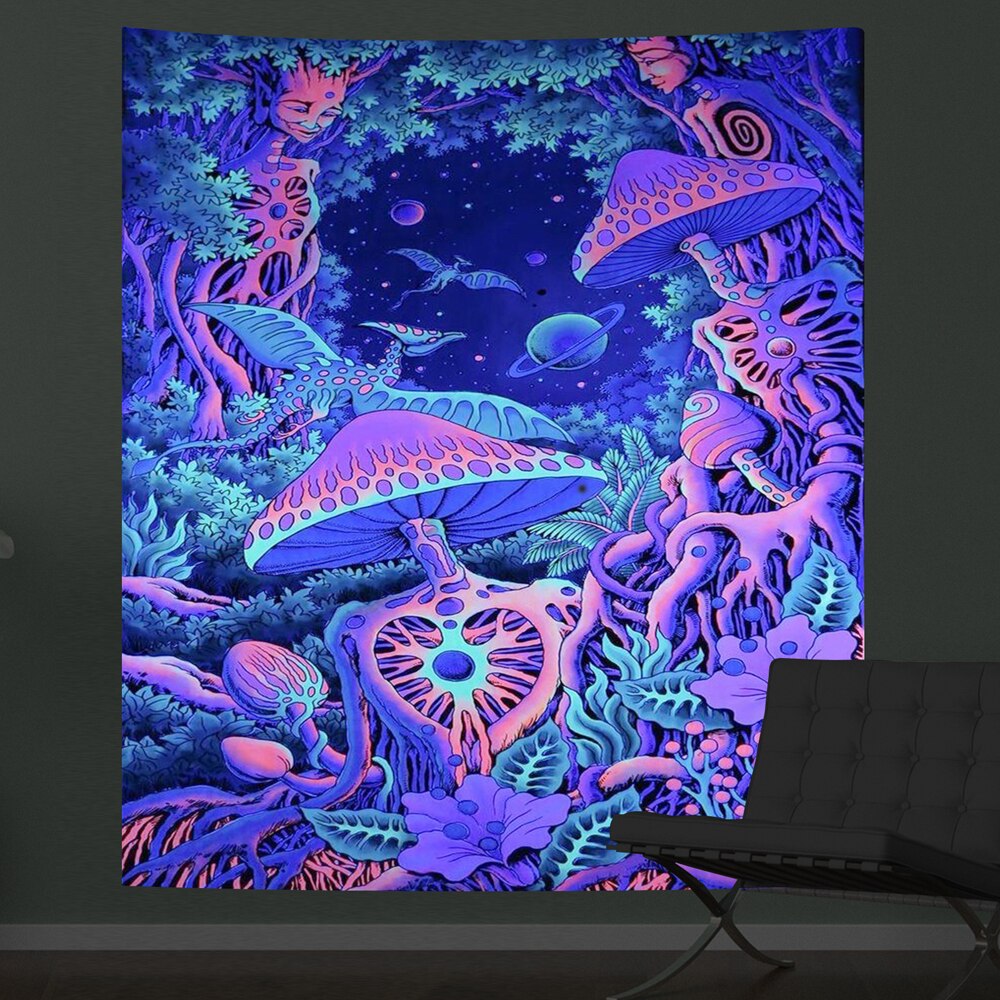 Psychedelic Mushroom Fluorescent Tapestry Luminous Hanging Cloth