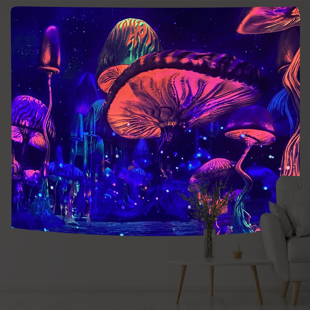 Psychedelic Mushroom Fluorescent Tapestry Luminous Hanging Cloth