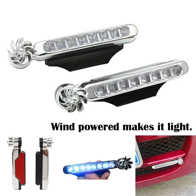 2Pcs Wind Powered LED Car Light External Running Lights Headlight