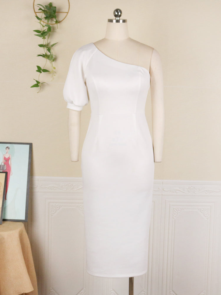 One Shoulder Bodycon Dresses Elegant Evening Party White Outfits