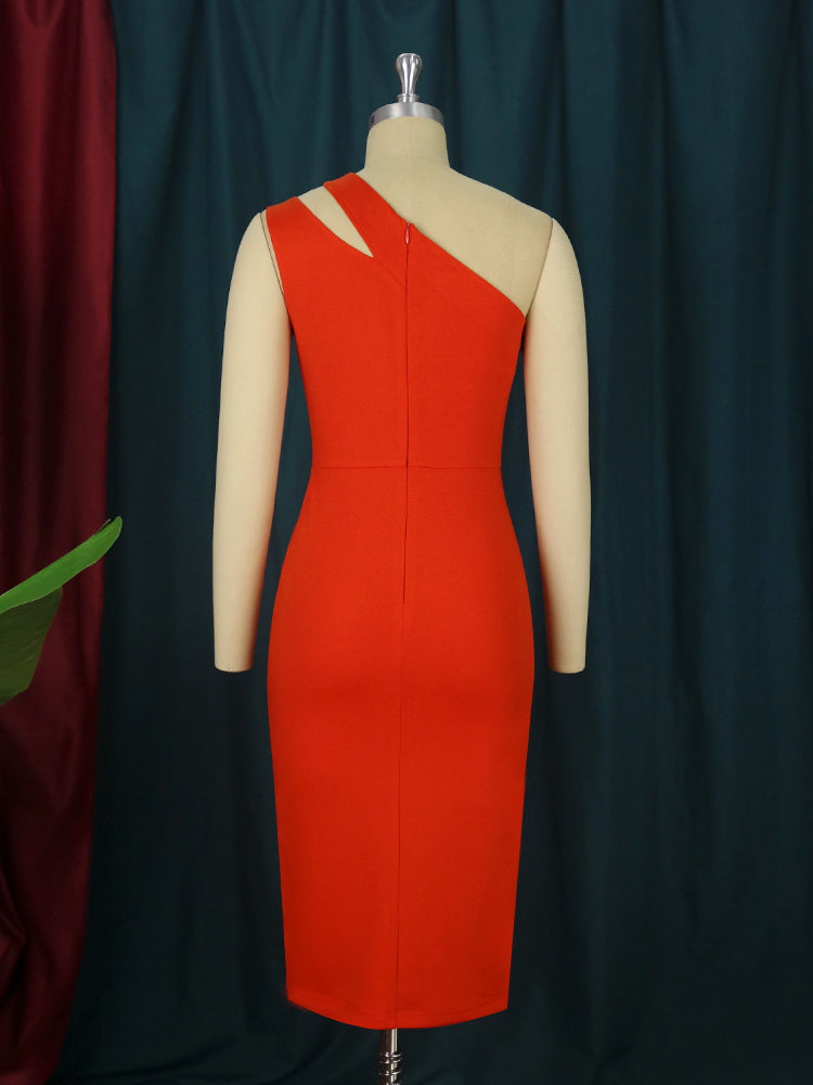 One Shoulder Dresses Plus Size Orange Red Sexy Cocktail Party Gowns