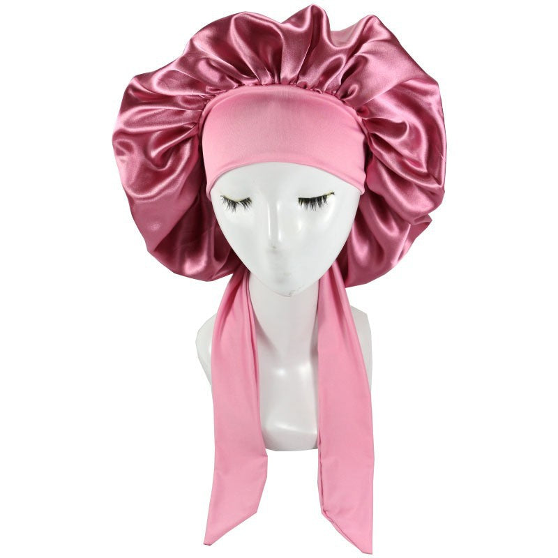 Women Silk Bonnet Home Curly Hair Sleeping Cap Lady Turban Hat