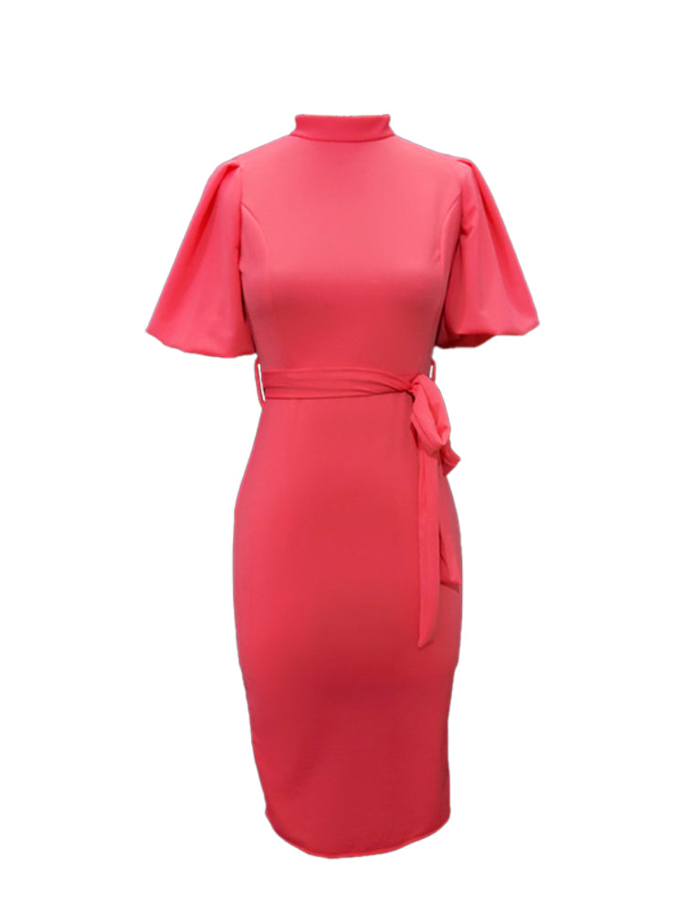 Pink Dresses Short Lantern Sleeve Bodycon Party Large Size Gowns