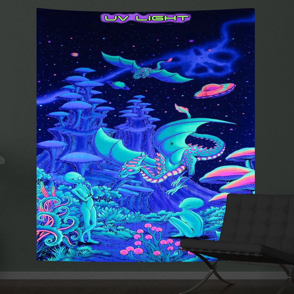 Psychedelic Mushroom Fluorescent Tapestry Luminous Hanging Cloth