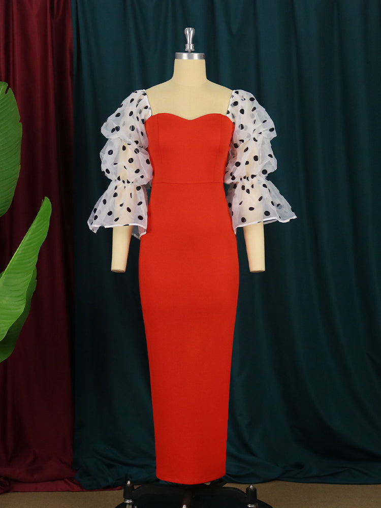 Orange Dresses Plus Size Polka Dot Sexy Bodycon Party Gowns