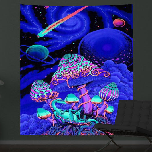 Psychedelic Mushroom Fluorescent Tapestry Luminous Hanging Cloth