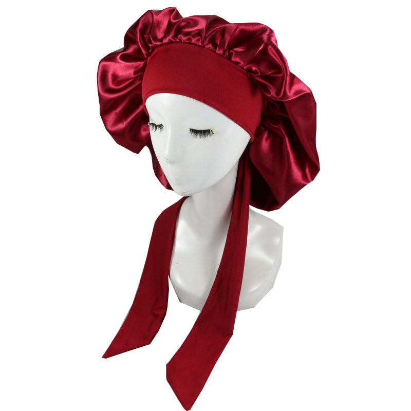 Women Silk Bonnet Home Curly Hair Sleeping Cap Lady Turban Hat