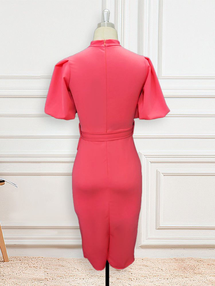 Pink Dresses Short Lantern Sleeve Bodycon Party Large Size Gowns