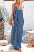 Blue Spaghetti Straps Denim Maxi Dress