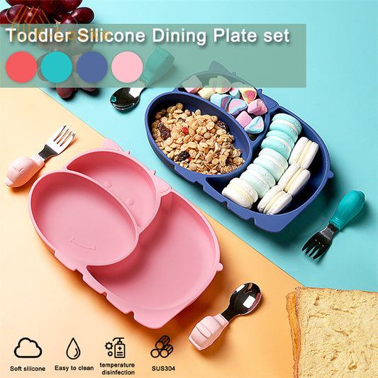 Baby Silicone Suction Plate Fork Set Silicone Dining Plates