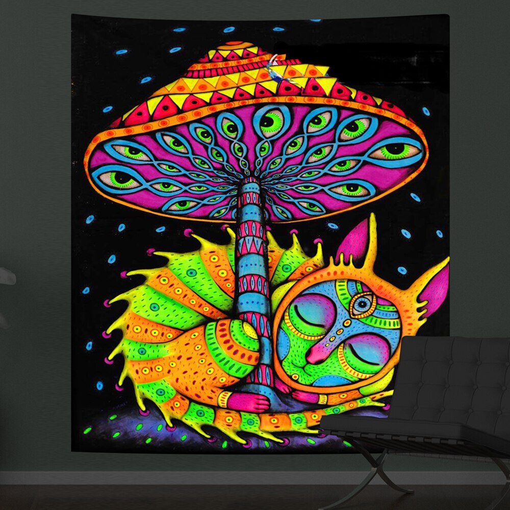 Psychedelic Mushroom Fluorescent Tapestry Luminous Hanging Cloth