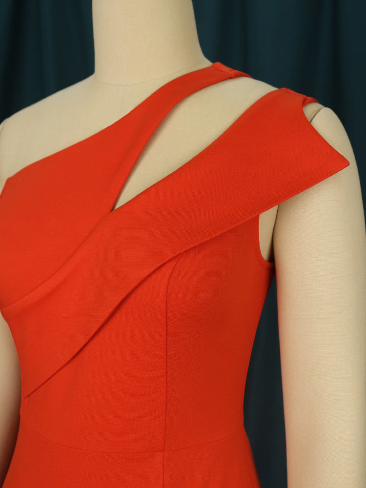 One Shoulder Dresses Plus Size Orange Red Sexy Cocktail Party Gowns