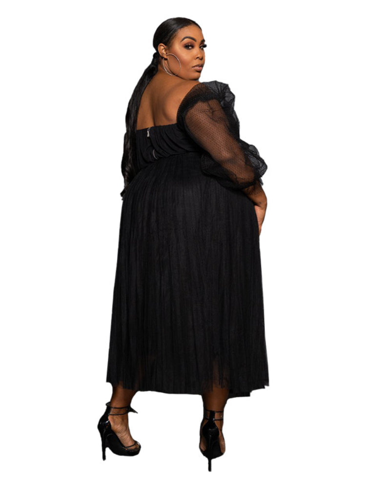 Black Two Piece Polka Dot Plus Size Sets Tube Tops Blouse