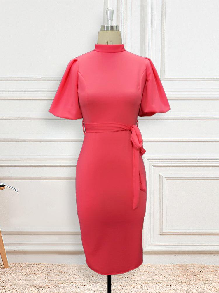 Pink Dresses Short Lantern Sleeve Bodycon Party Large Size Gowns