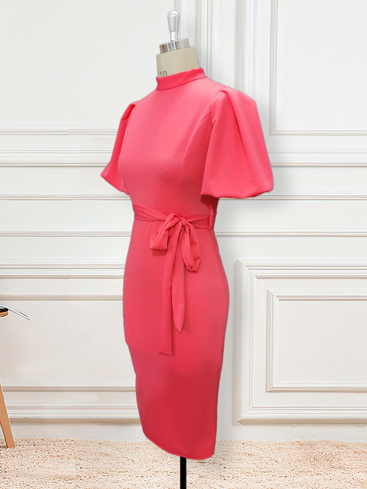 Pink Dresses Short Lantern Sleeve Bodycon Party Large Size Gowns
