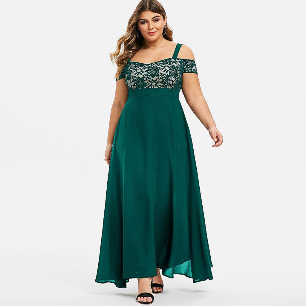 Women Plus Size Cold Shoulder Floral Lace Maxi Party Evening Camis Long Dress