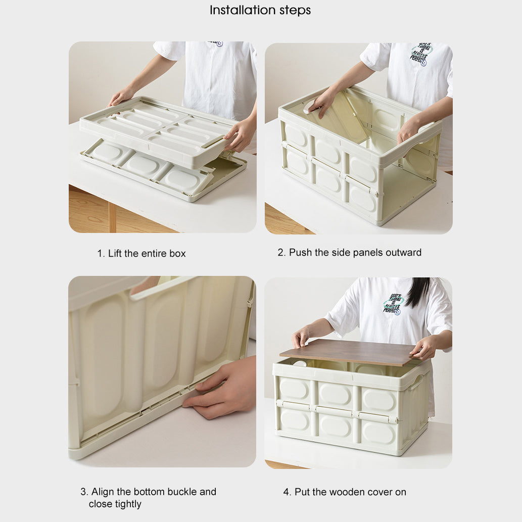 Wooden Cover  Foldable Organizer Case Sundries Storage Boxes