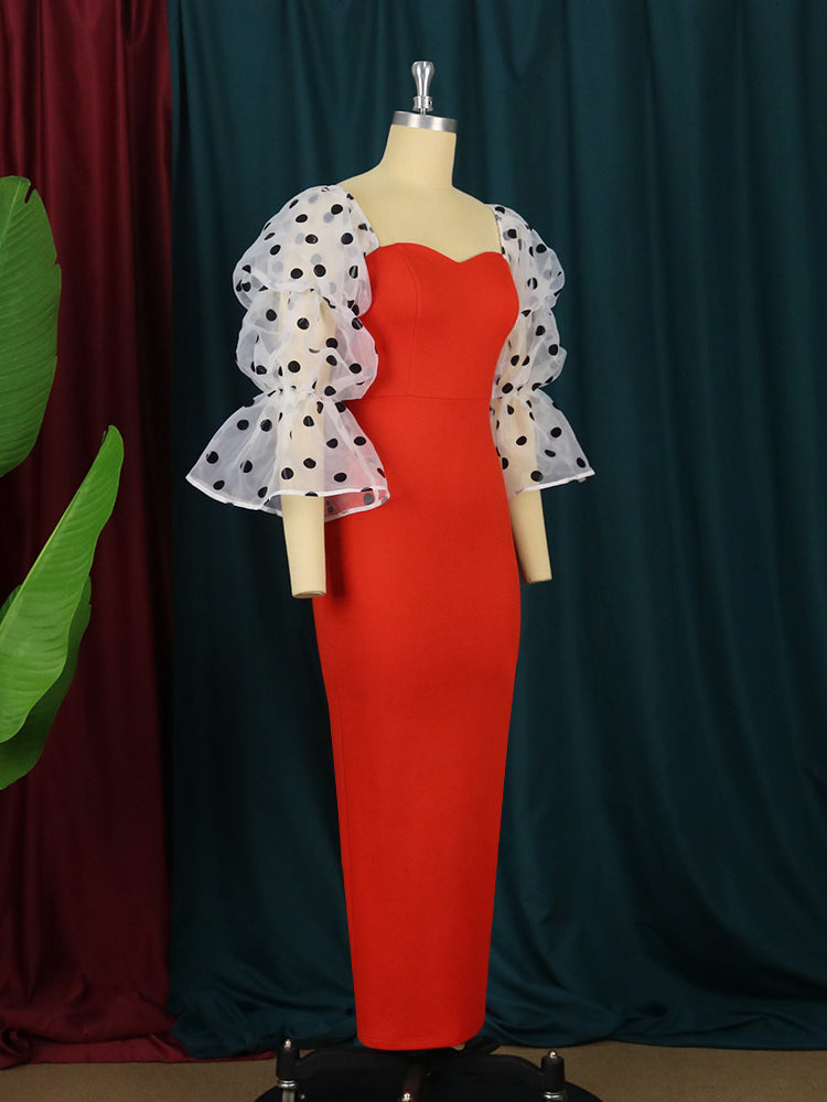 Orange Dresses Plus Size Polka Dot Sexy Bodycon Party Gowns