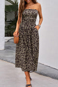 Blue Bohemian Bandeau Floral Print Maxi Dress