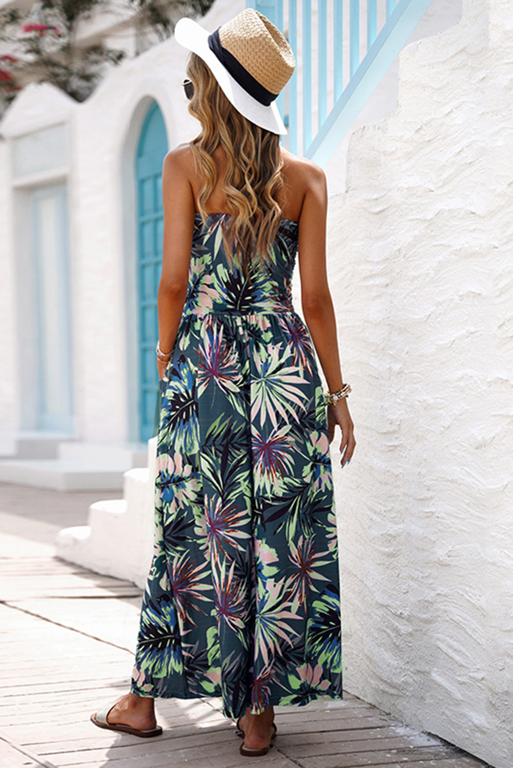 Green Bohemian Bandeau Print Maxi Dress